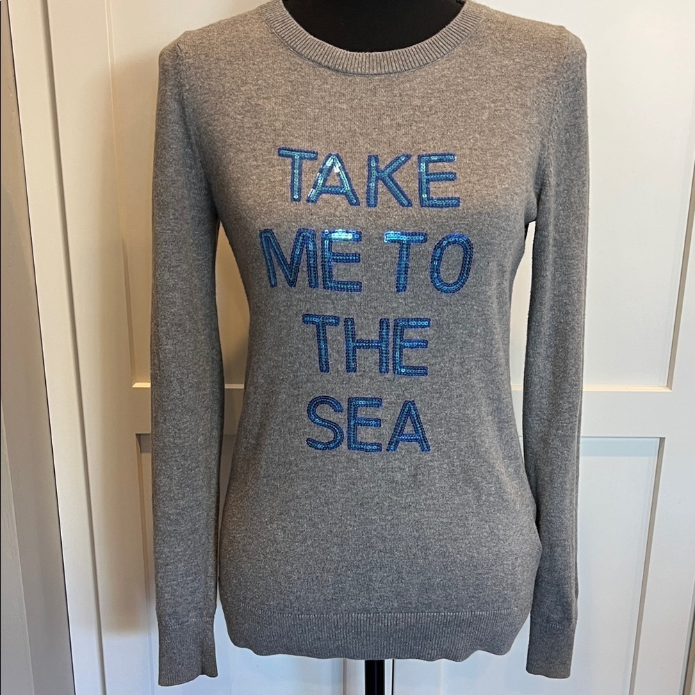 Old Navy Gray Top with Blue Sequin Text Size XS